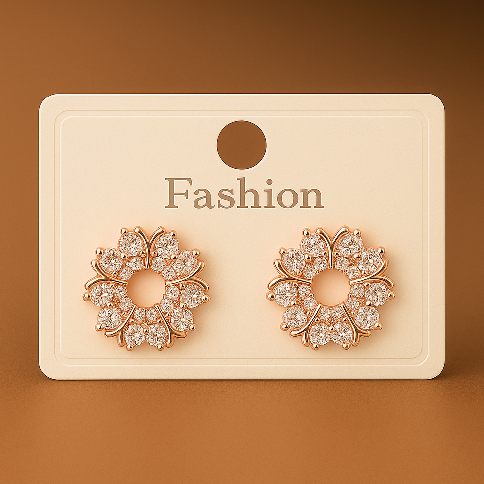 Rose Gold Floral Earrings – Sparkling Elegance with American Diamonds