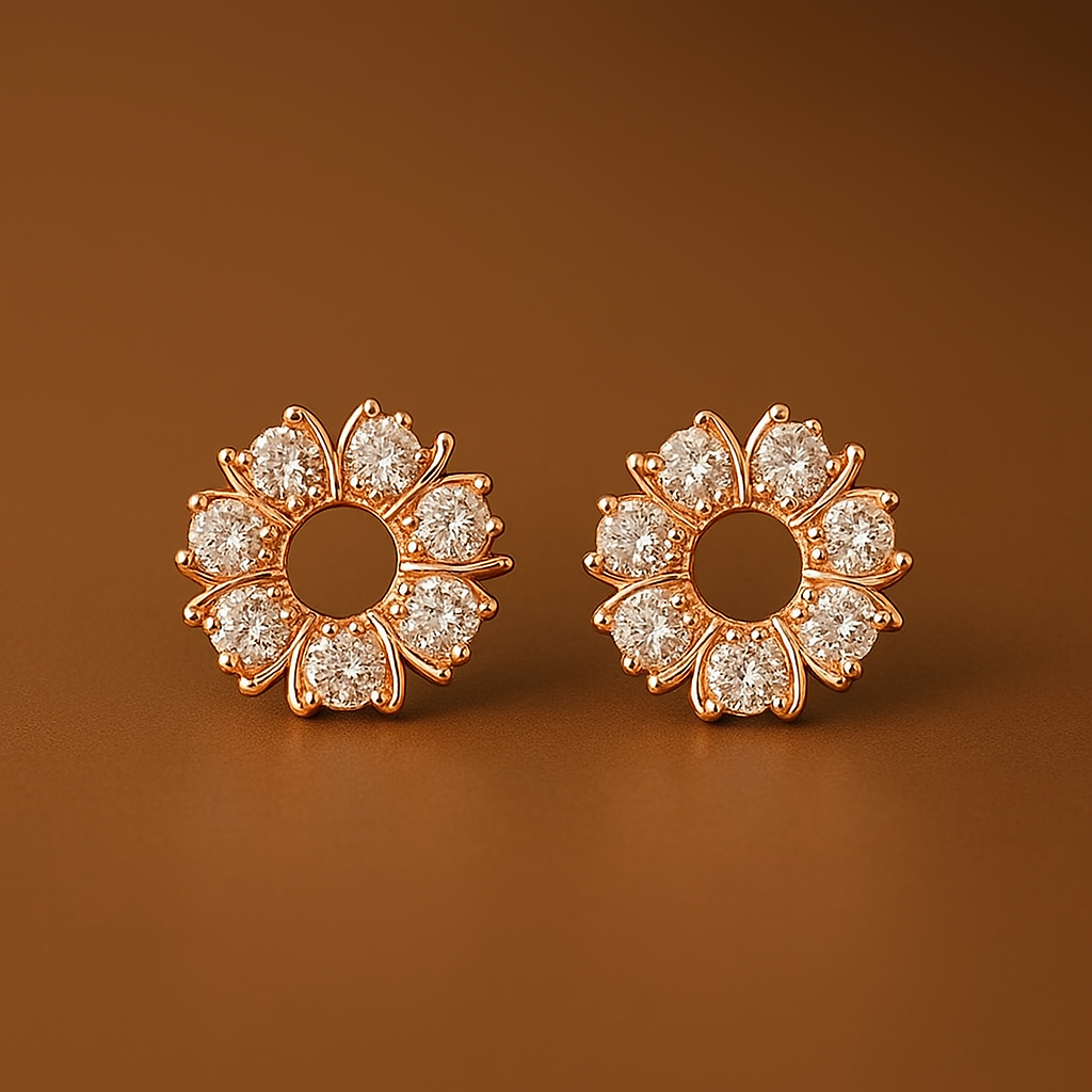 Rose Gold Floral Earrings – Sparkling Elegance with American Diamonds