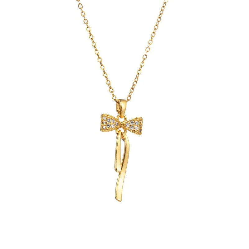 Golden Bow Necklace – Graceful Sparkle with Timeless Charm